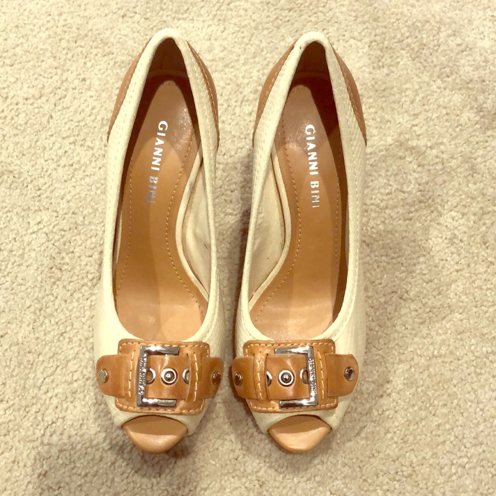 GIANNI BINI TAN LEATHER & Snake print PUMPS